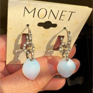 Marcasite and opal look stones Monet vintage earrings